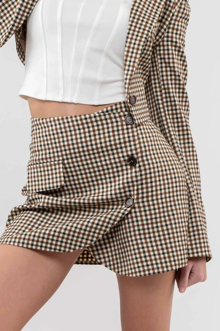 Plaid Button Down Mini Skirt