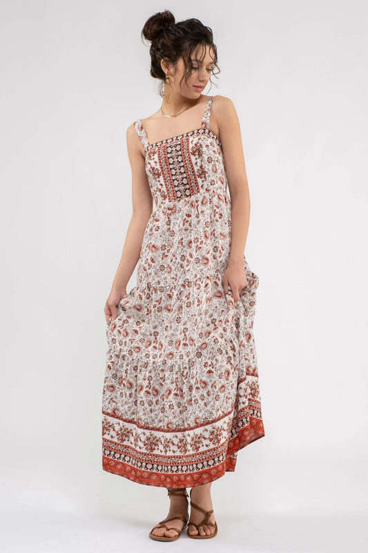 Sleeveless Paisley Floral Red Maxi Dress