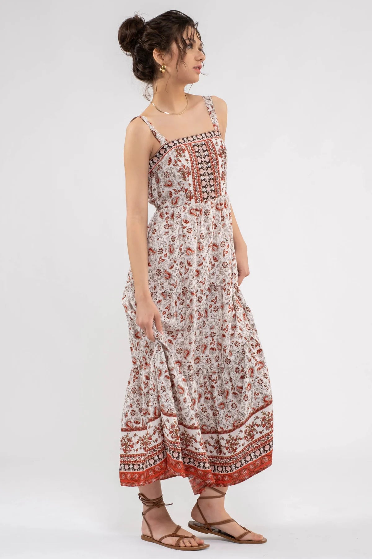Sleeveless Paisley Floral Red Maxi Dress
