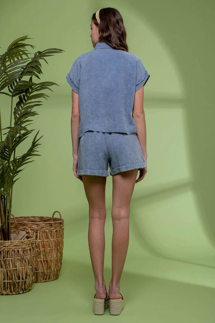 Raw Edge Fold Sleeve Top