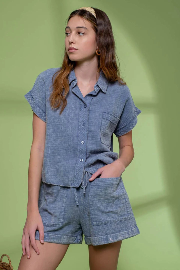 Raw Edge Fold Sleeve Top