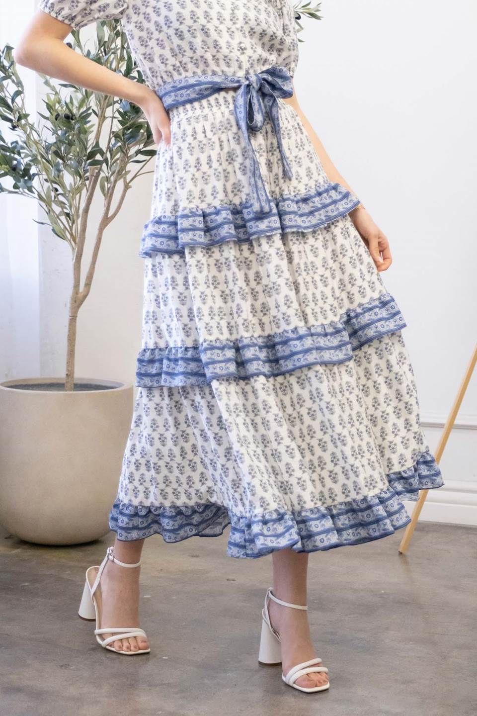 Border Print Ruffle Detailed Skirt