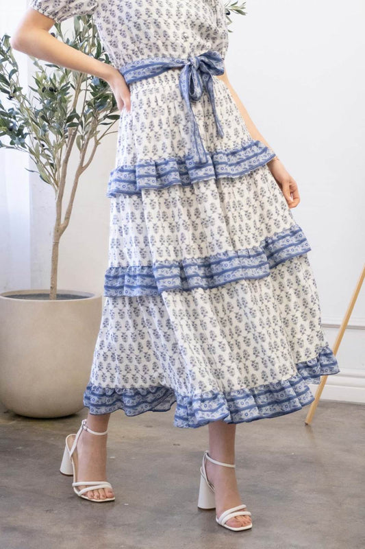 Border Print Ruffle Detailed Skirt