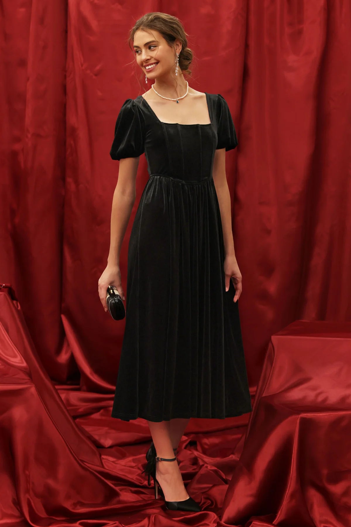 Velvet Corset Midi Dress