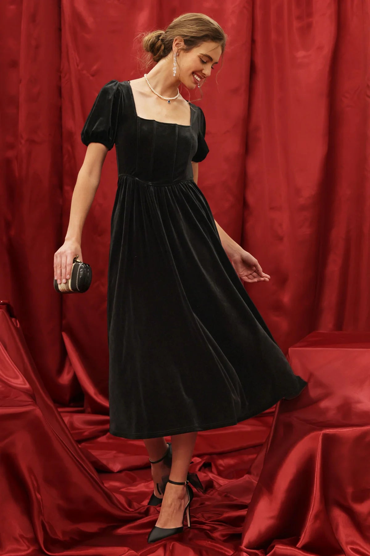 Velvet Corset Midi Dress