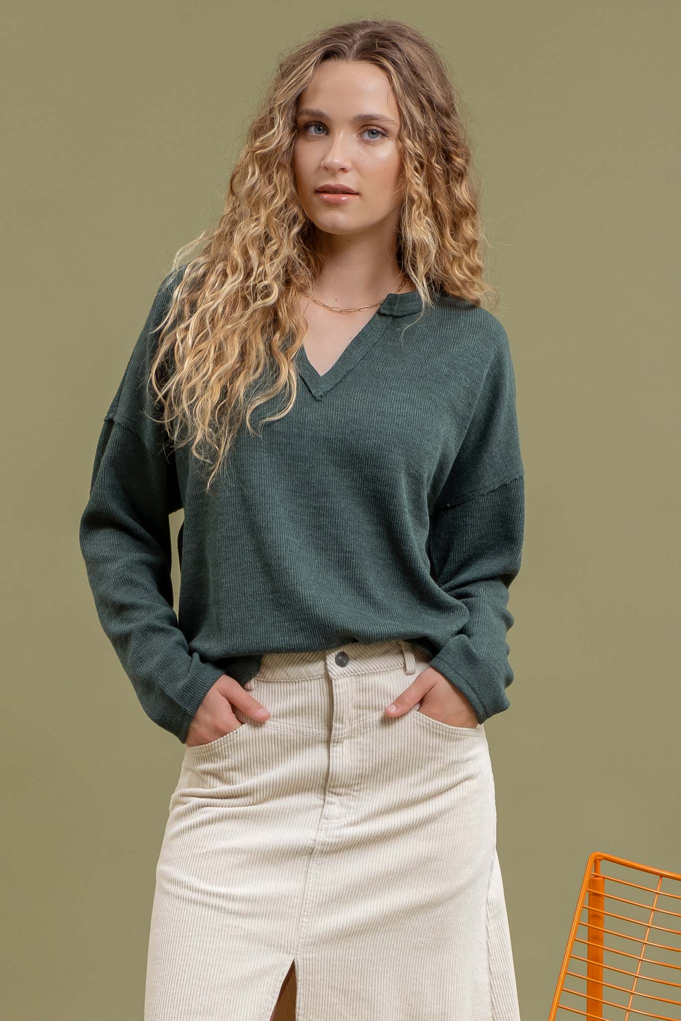 Front Slit Corduroy Skirt