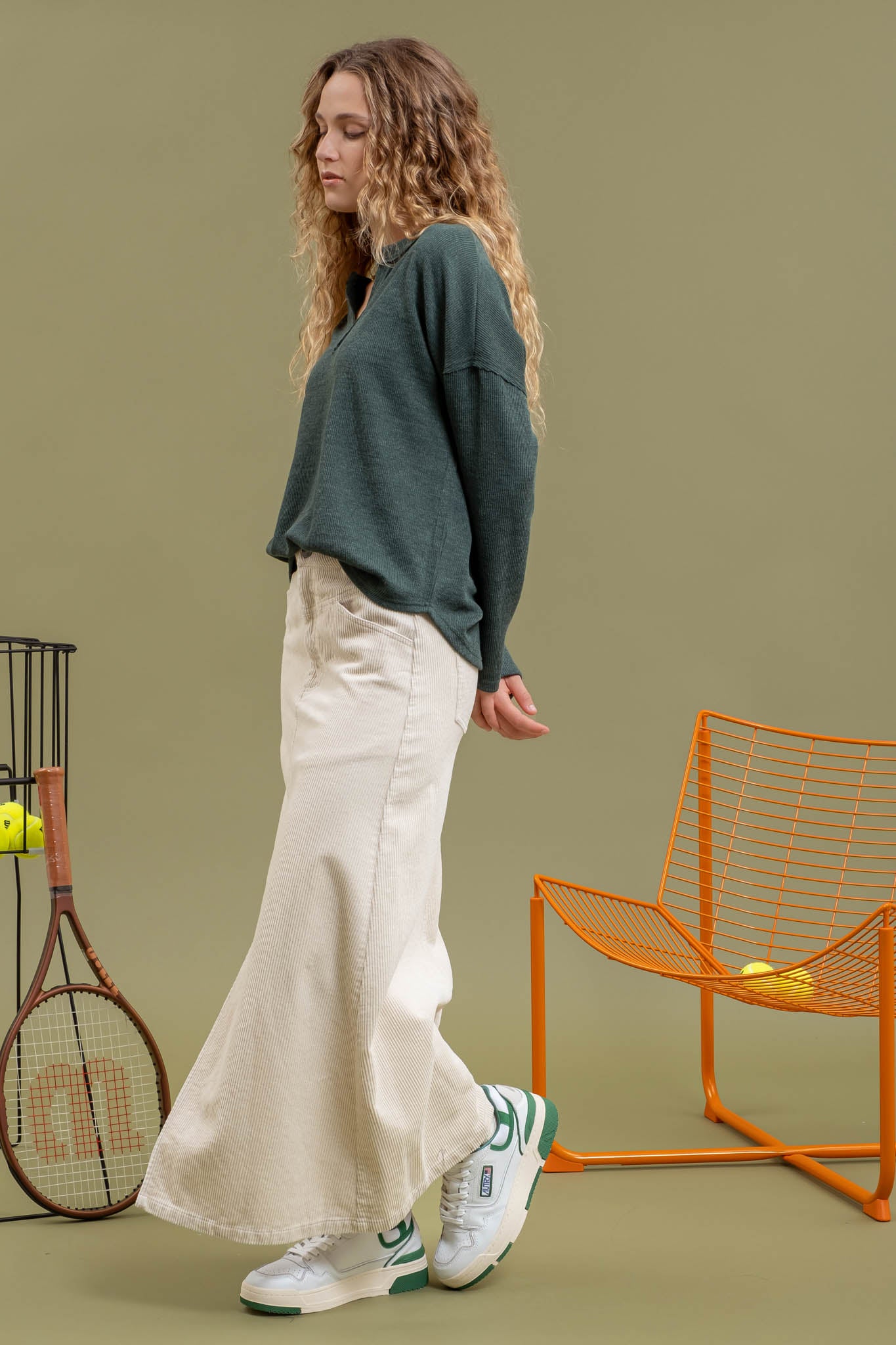 Front Slit Corduroy Skirt