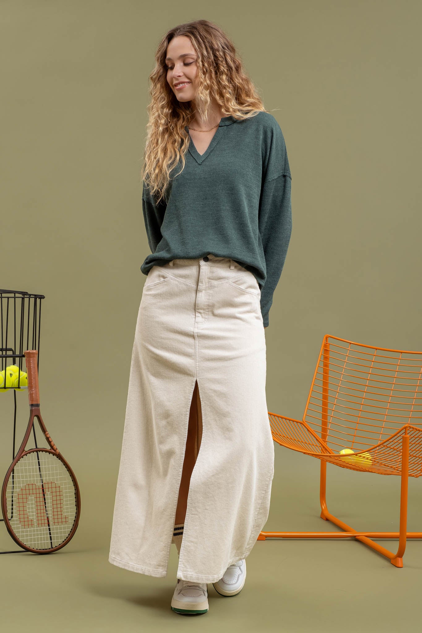 Front Slit Corduroy Skirt