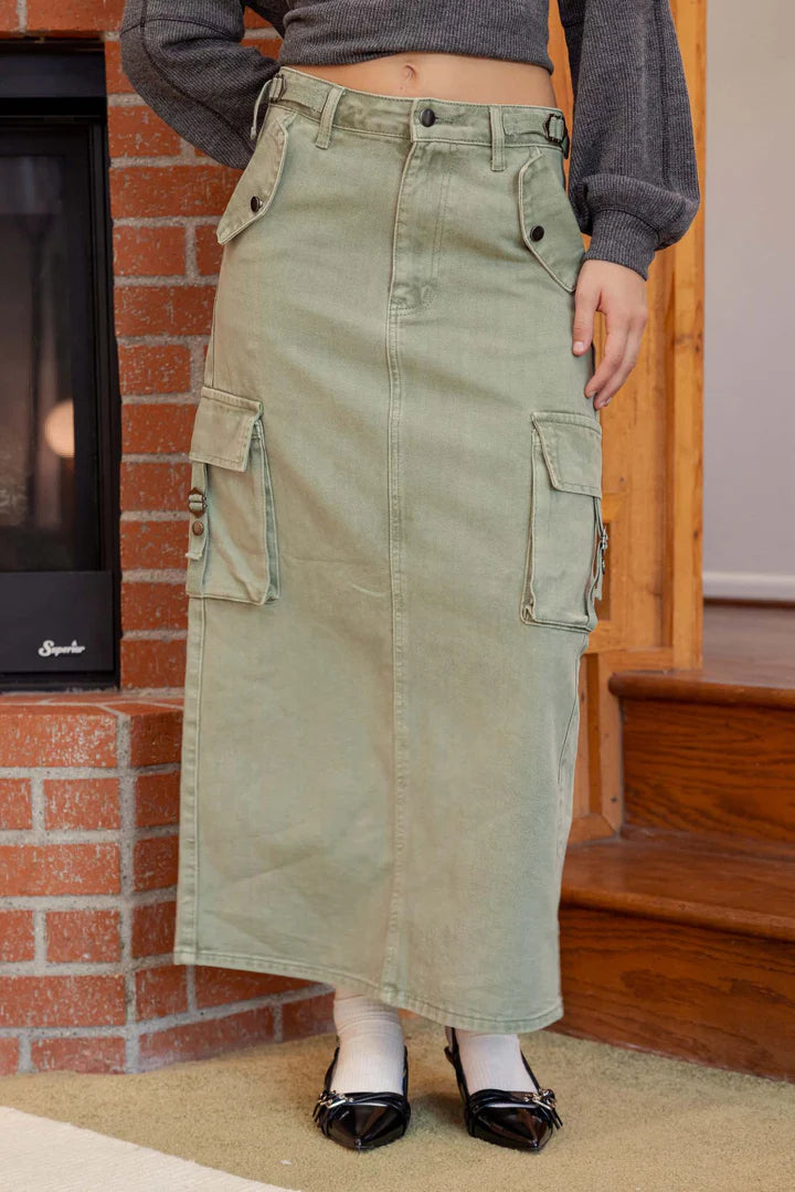 Cargo Denim Olive Skirt