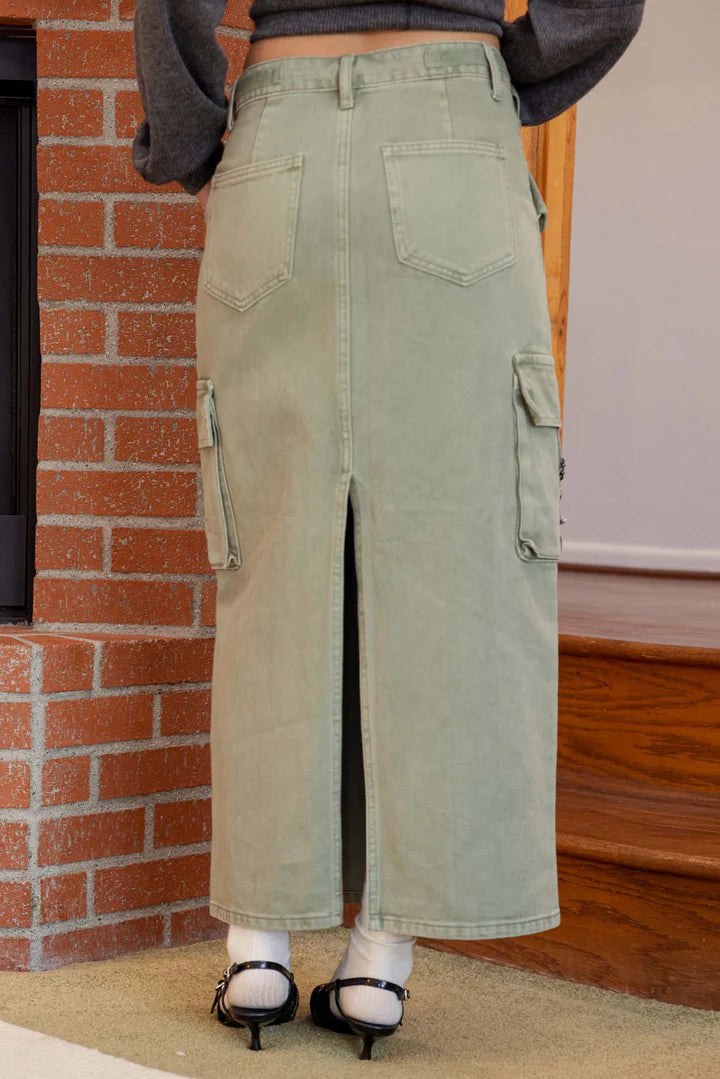 Cargo Denim Olive Skirt