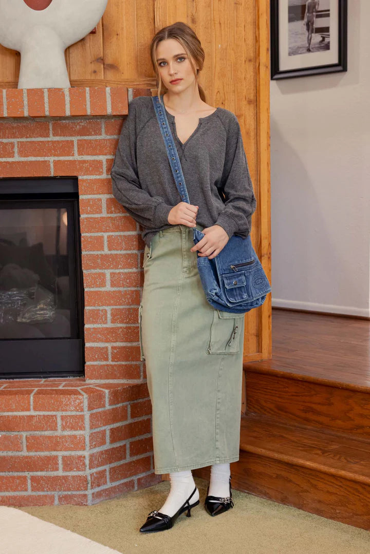 Cargo Denim Olive Skirt