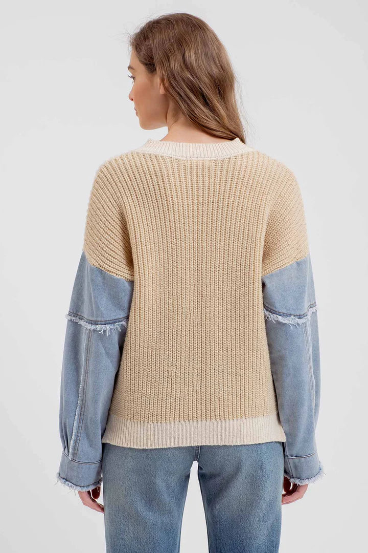 Denim Contrast Sleeve Sweater