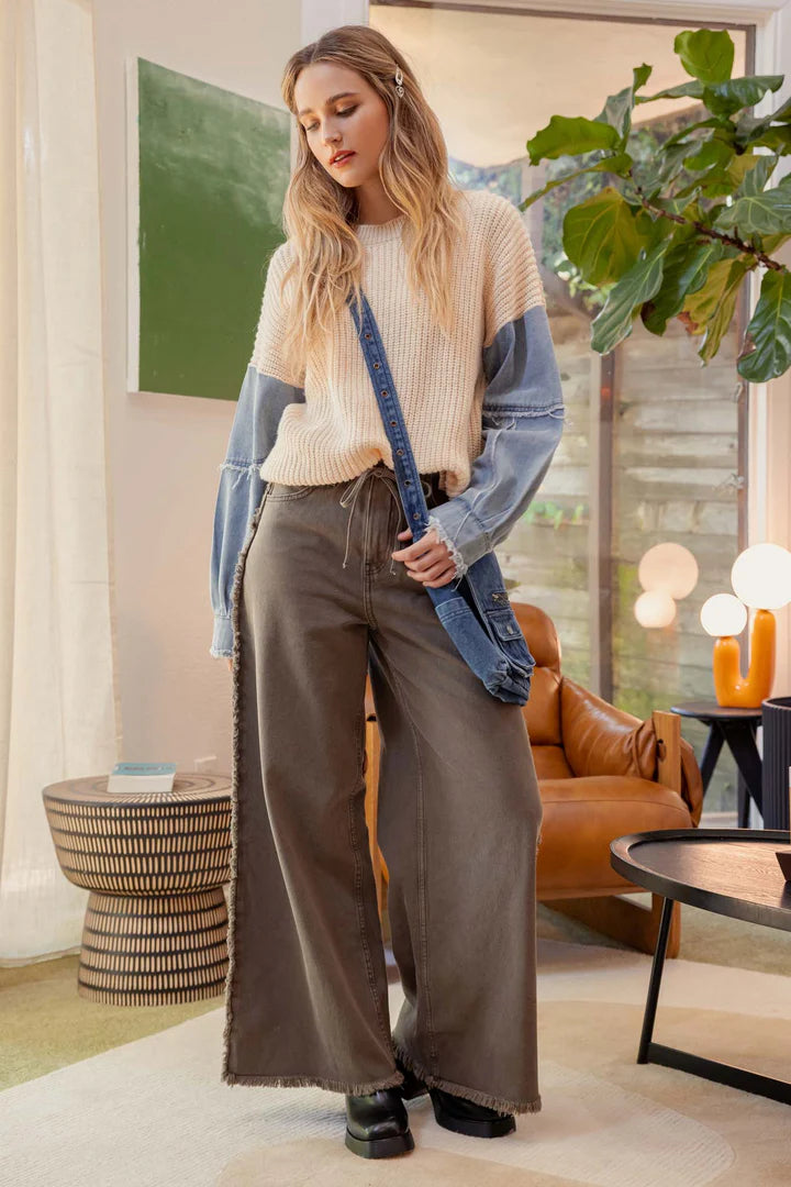 Denim Contrast Sleeve Sweater