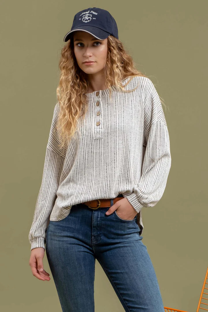 Half Button Stripe Top