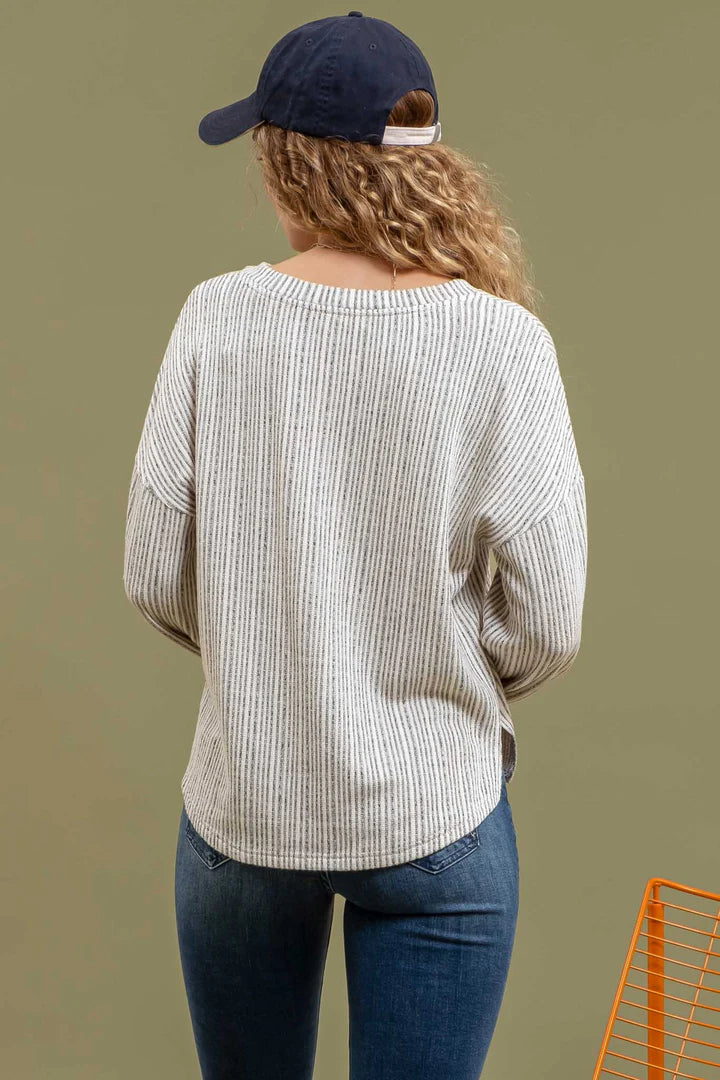 Half Button Stripe Top