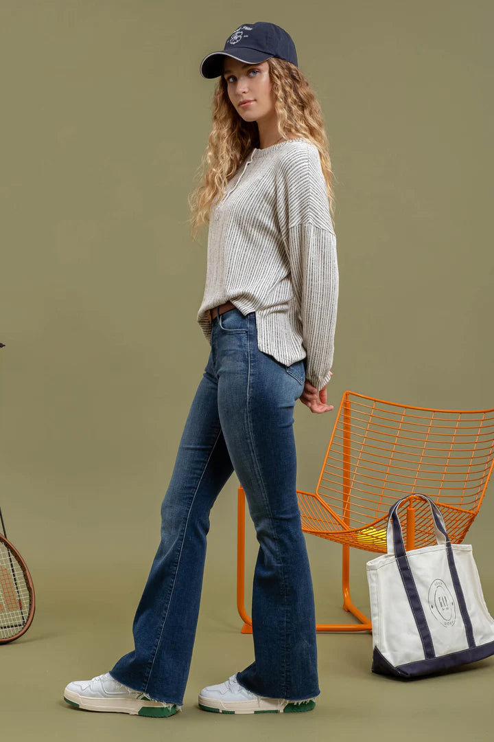 Half Button Stripe Top