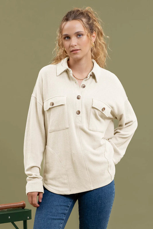 Half Button Side Pocket Top