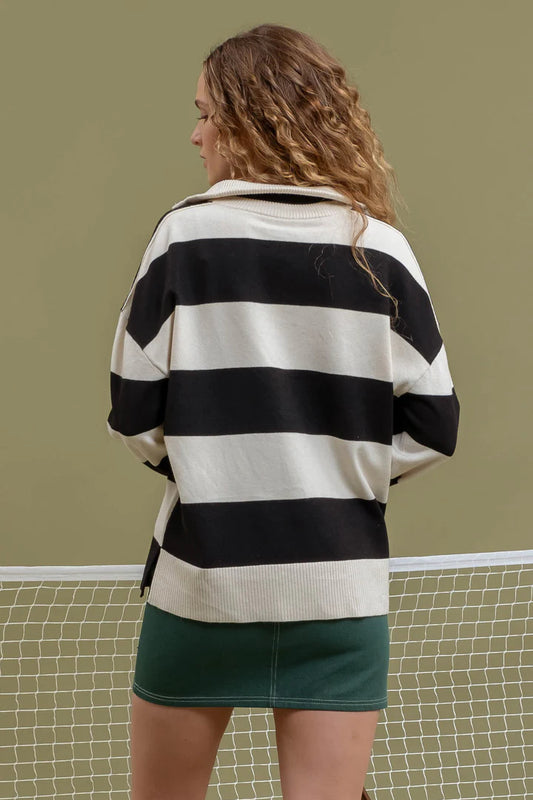 Half Zip Wide Stripe Sweater