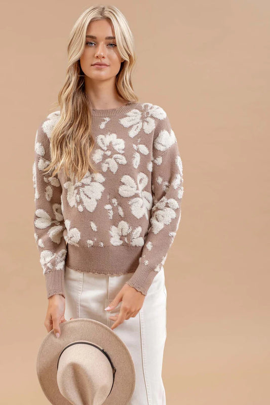 Floral Distressed Terry Sweater