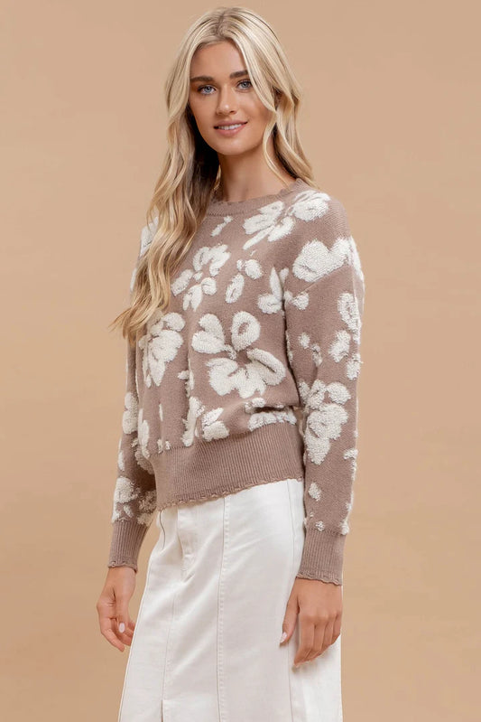 Floral Distressed Terry Sweater