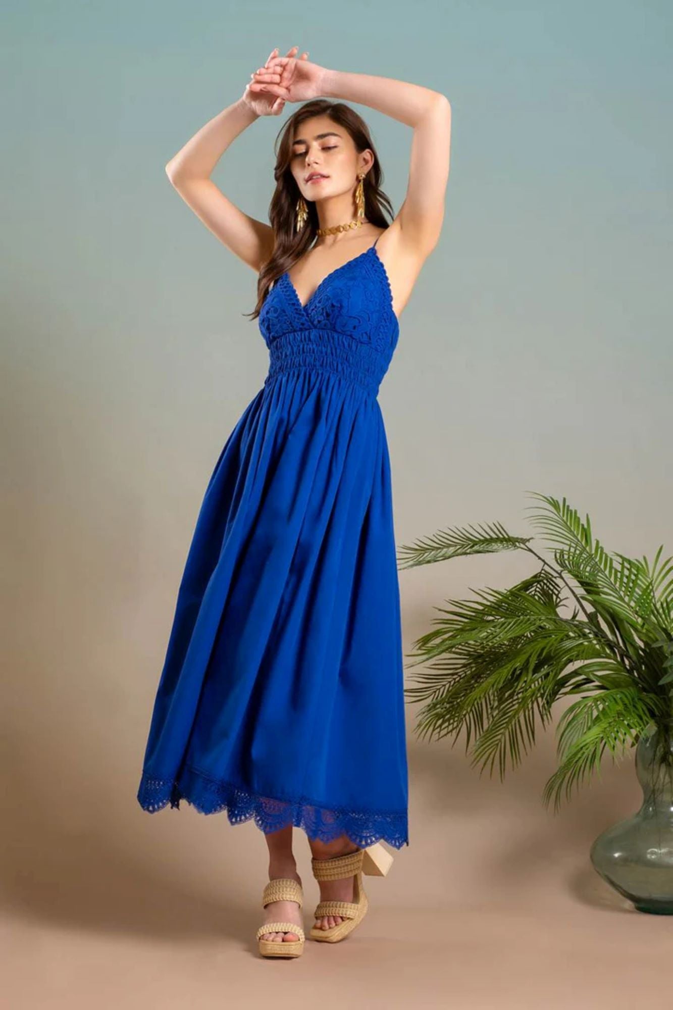 Lace Embellished Midi Dress