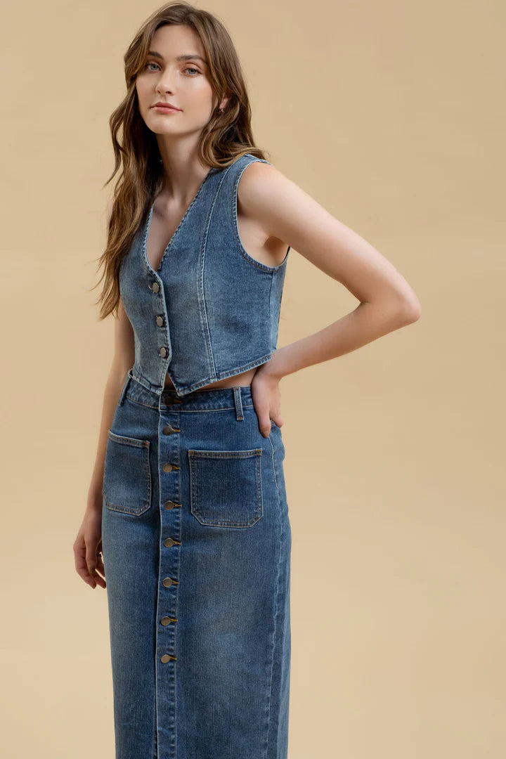 Button Down Denim Skirt