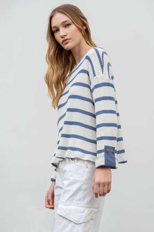 Drop Shoulder Striped Top