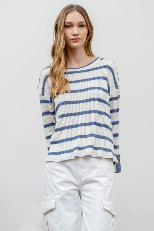 Drop Shoulder Striped Top