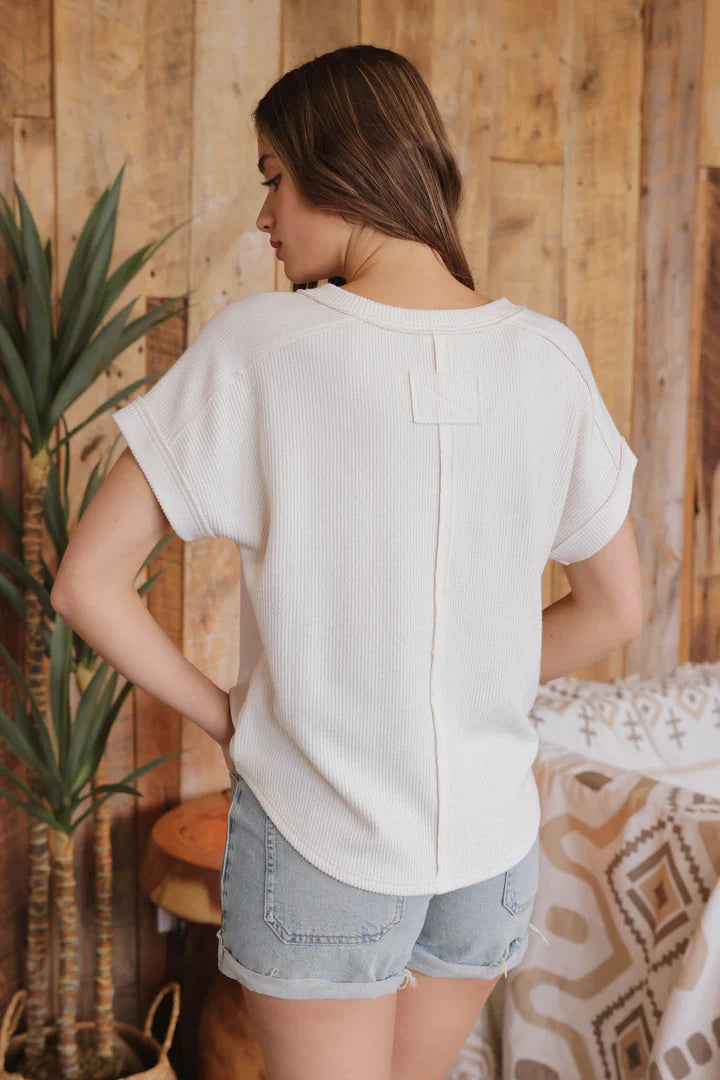 Raw Edge V-Neck Top