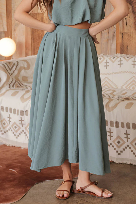 Box Pleated Midi Skirt