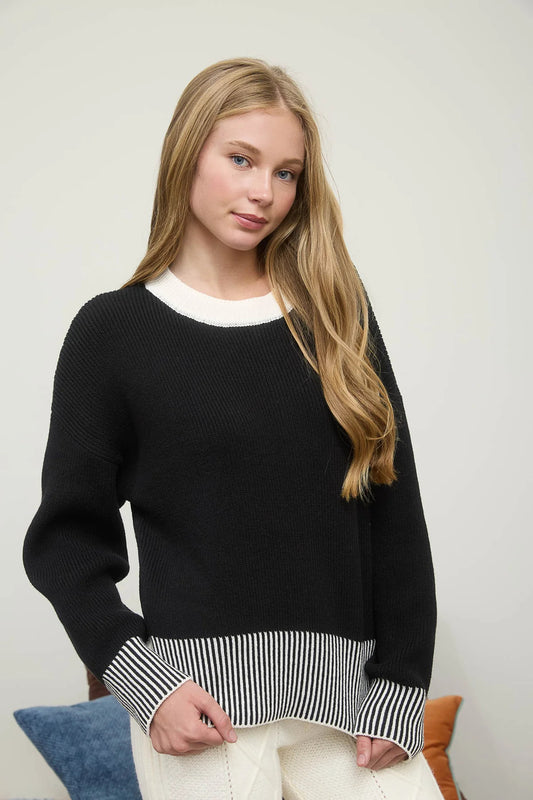 Contrast Stripe Hem Sweater