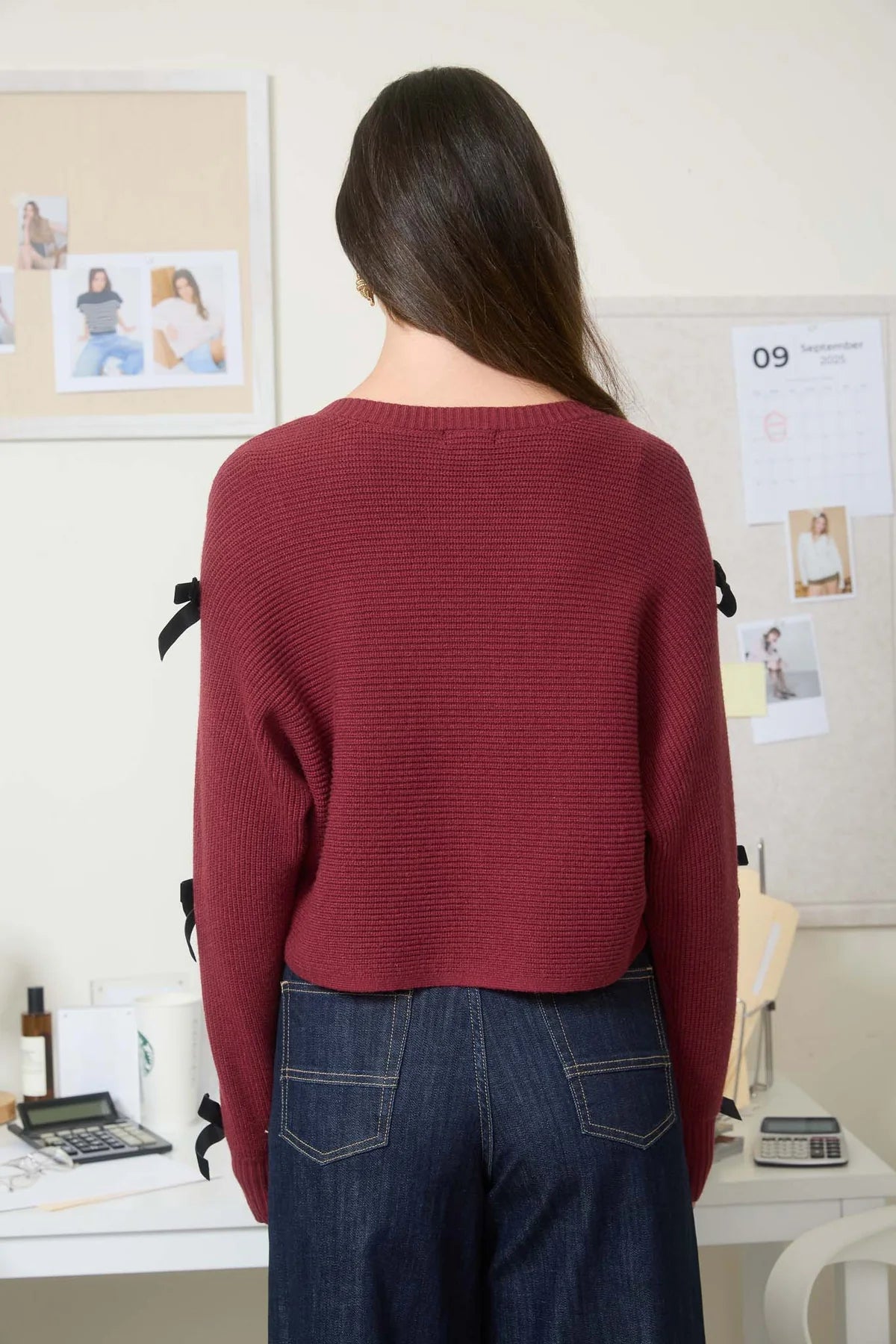 Velvet Bow Sleeve Sweater