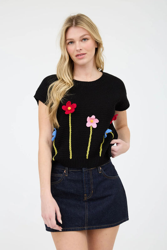 3D Crochet Floral Sweater Top