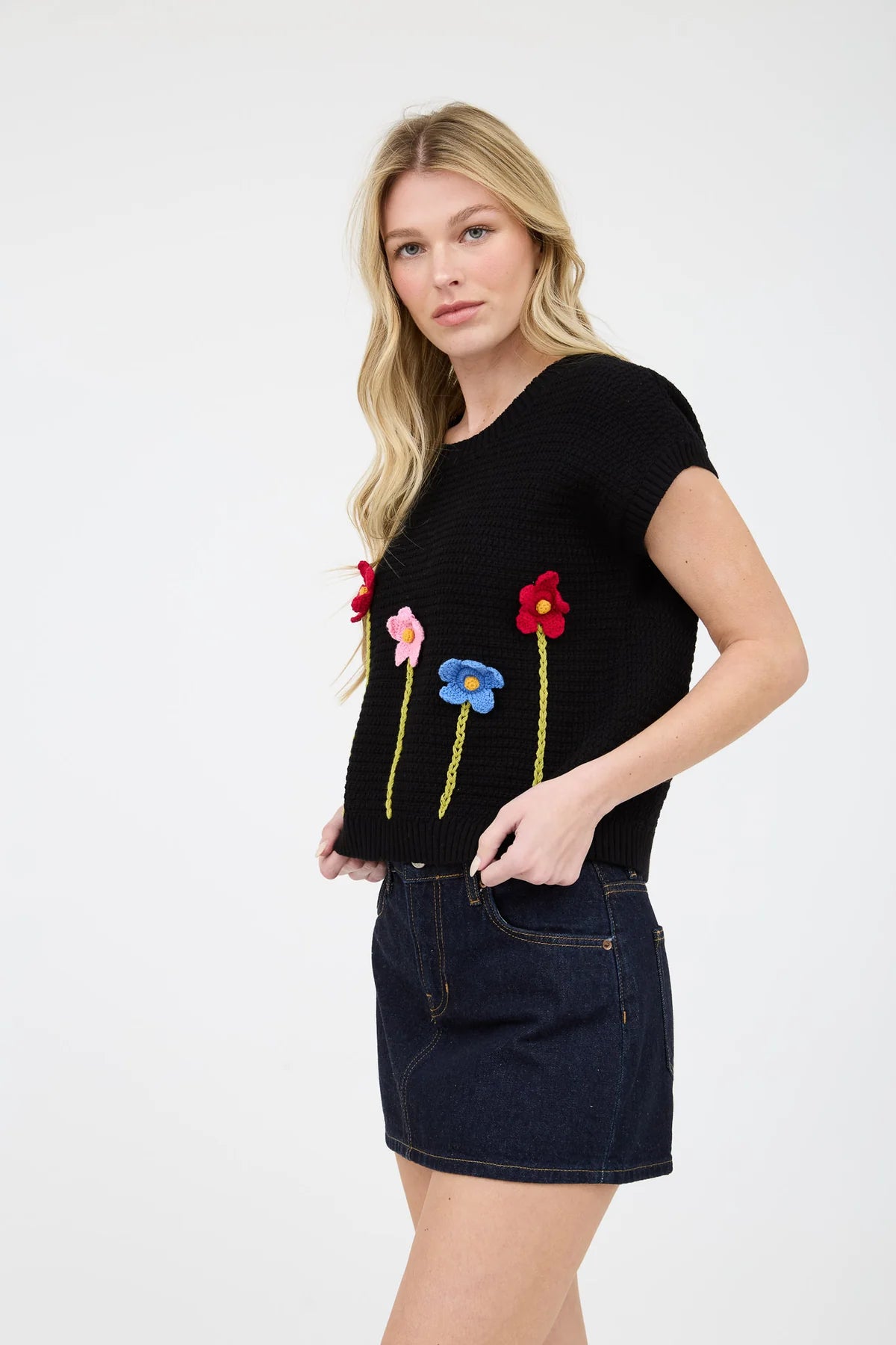 3D Crochet Floral Sweater Top