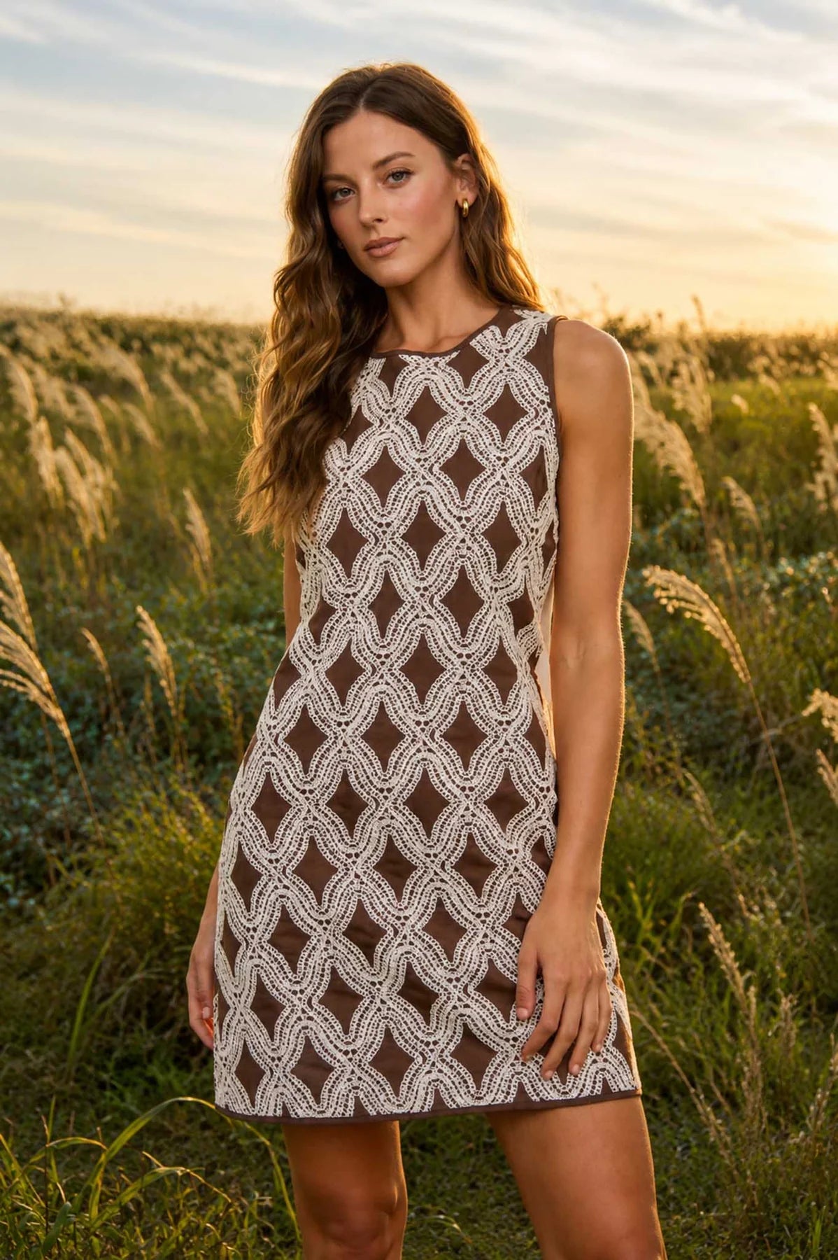 Textured Geometric Print Dress