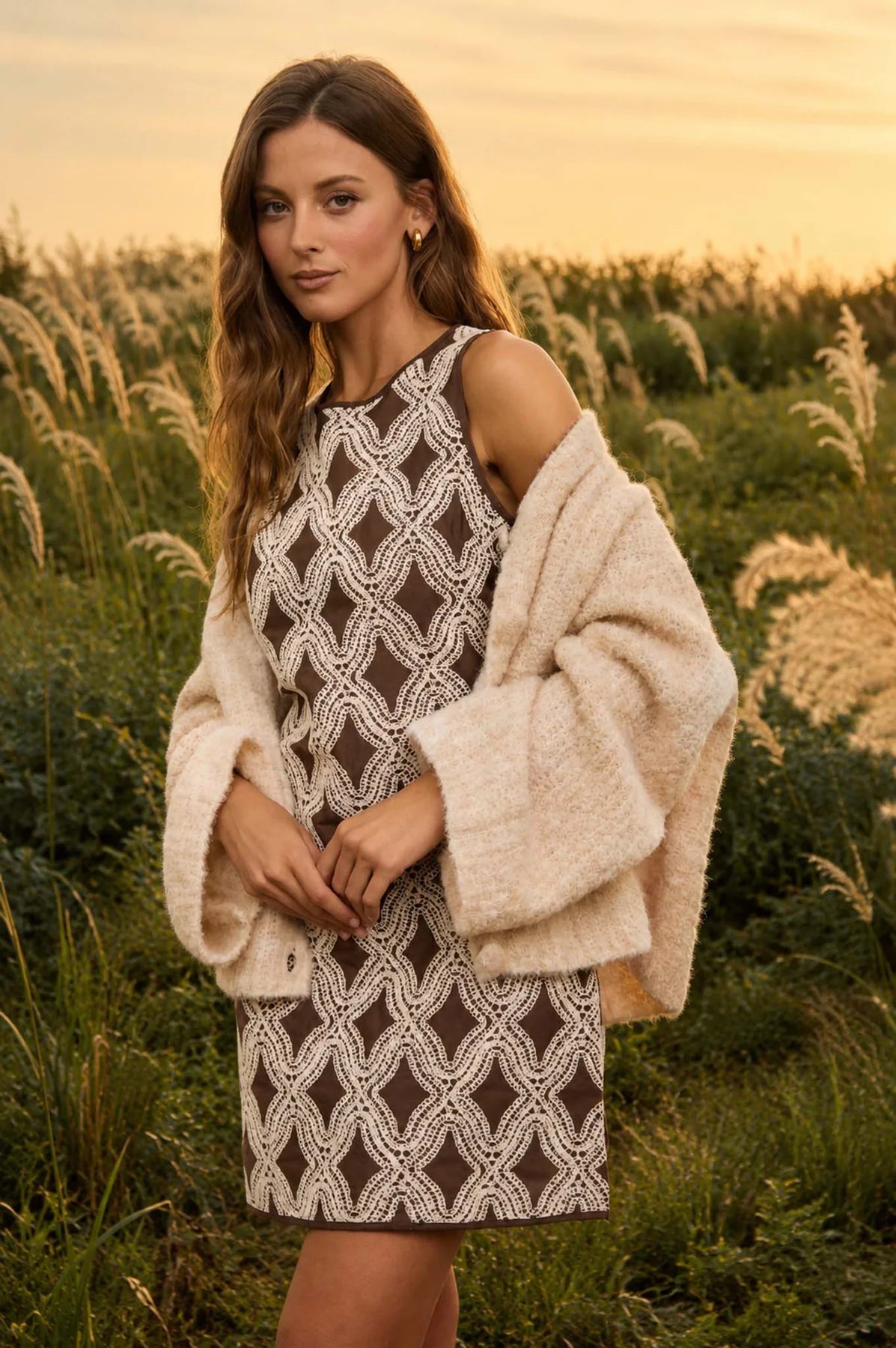 Textured Geometric Print Dress