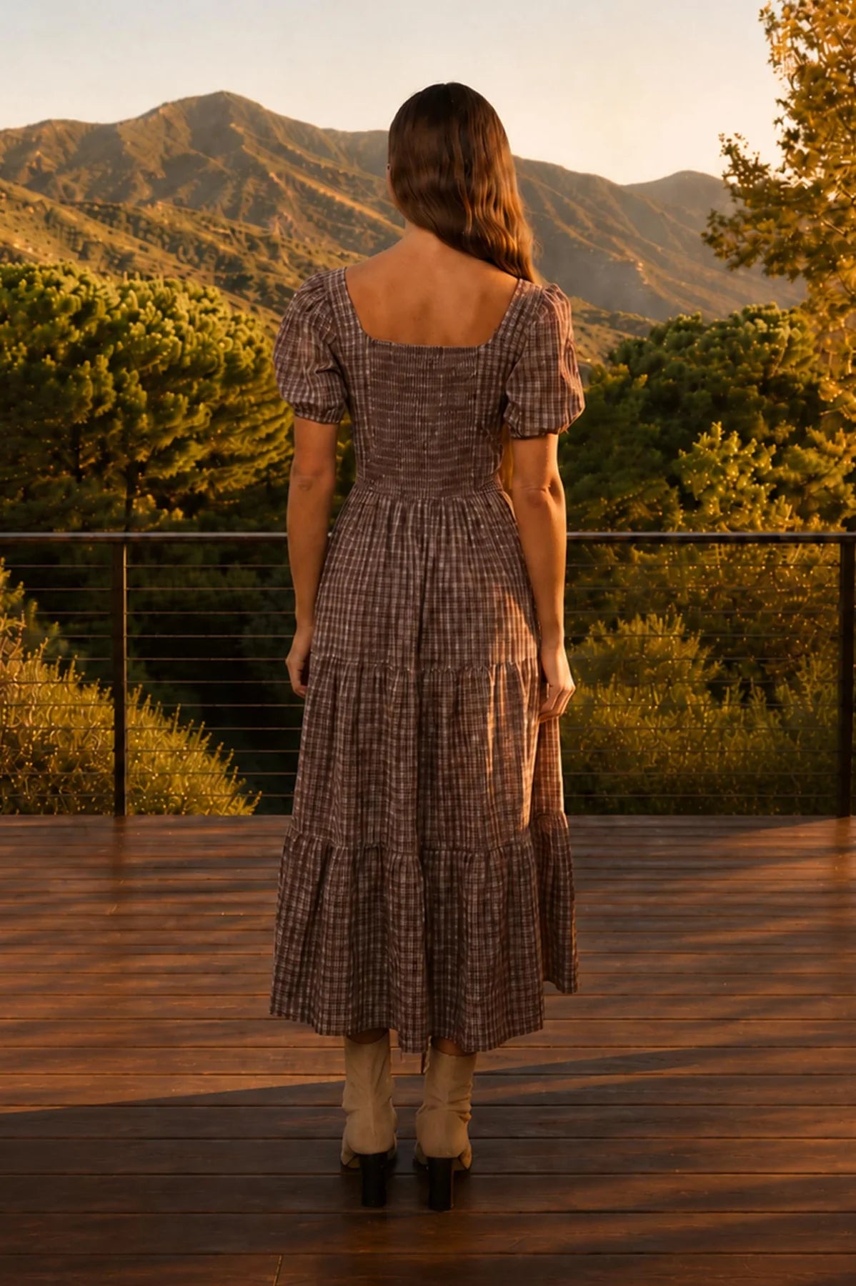 Plaid Corset Tiered Dress