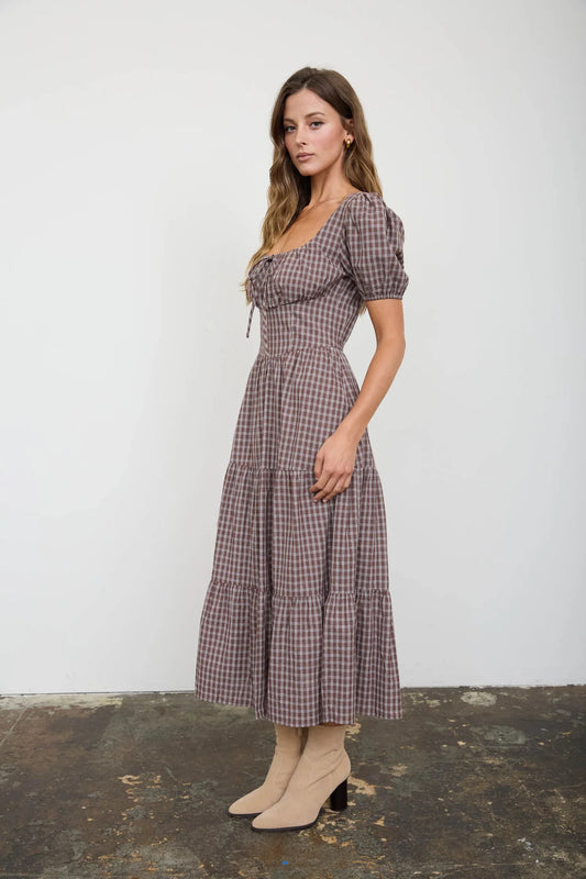 Plaid Corset Tiered Dress