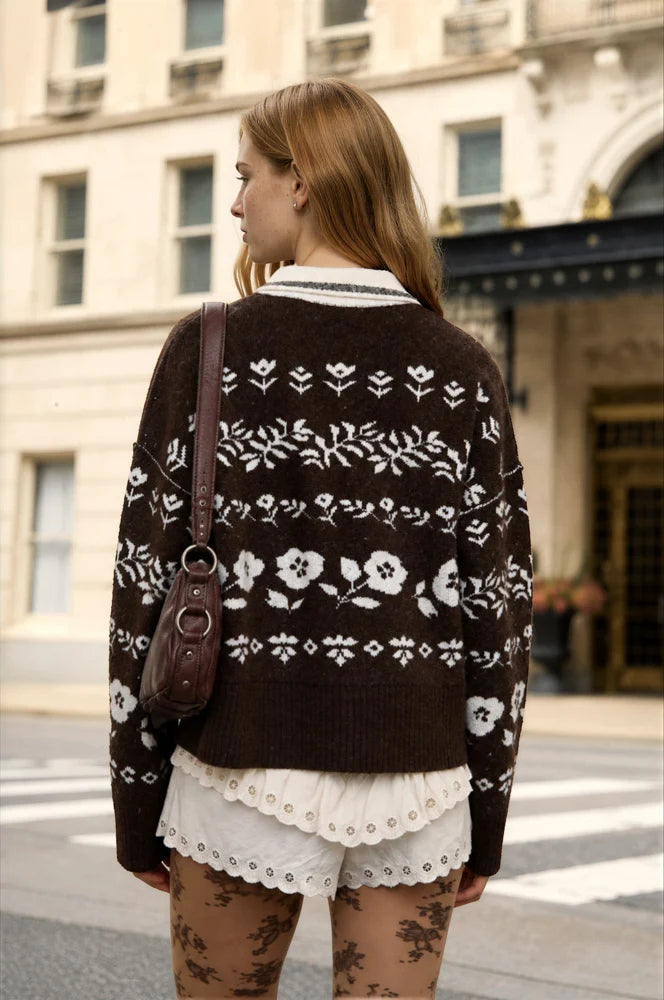 Contrast Collar Floral Cardigan
