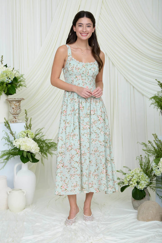 Lace Trim Floral Dress