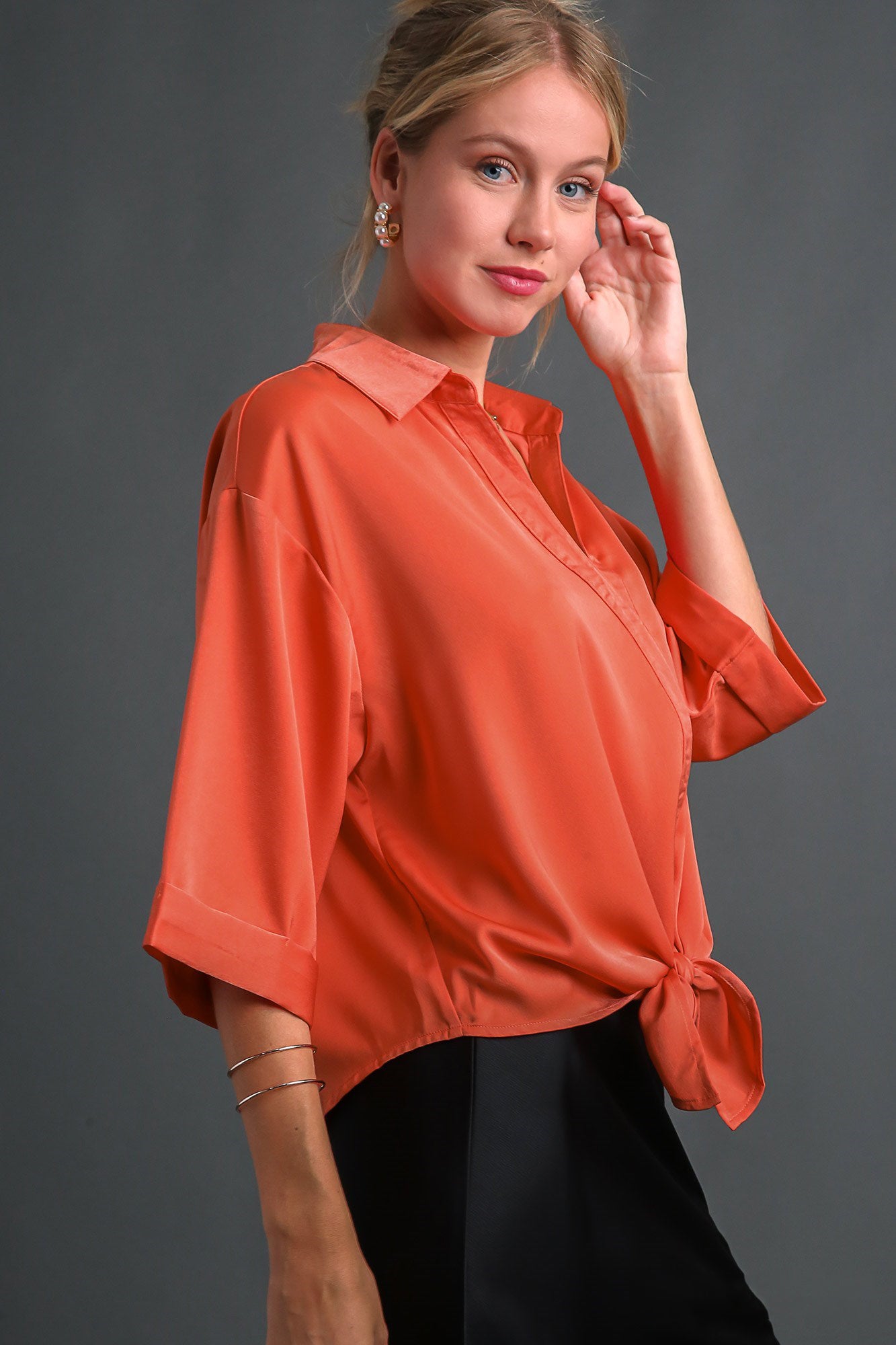 Coral Button Up Tie Top