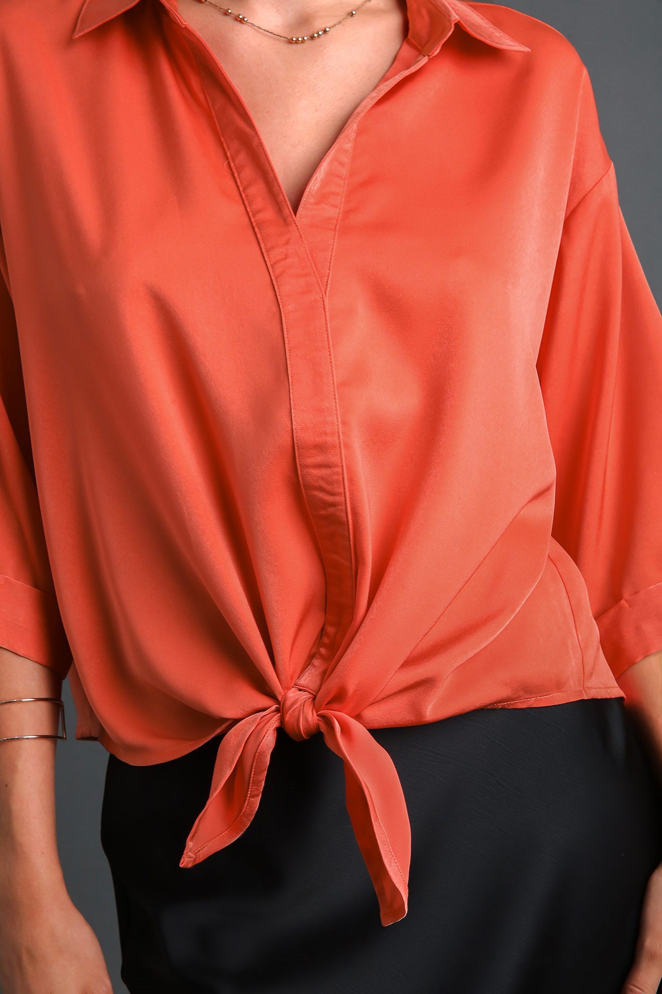 Coral Button Up Tie Top