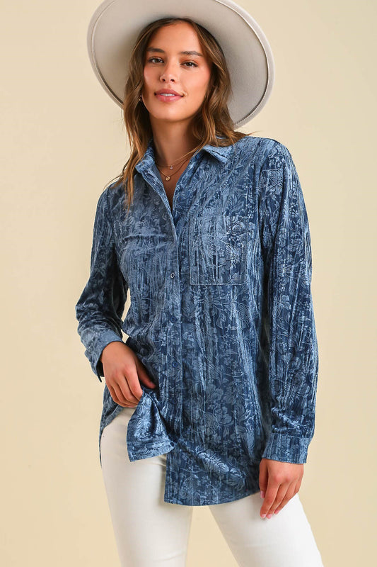Blue Velvet Print Top