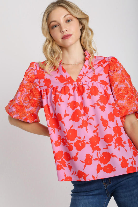Pink Puff Ruffle Sleeve Top