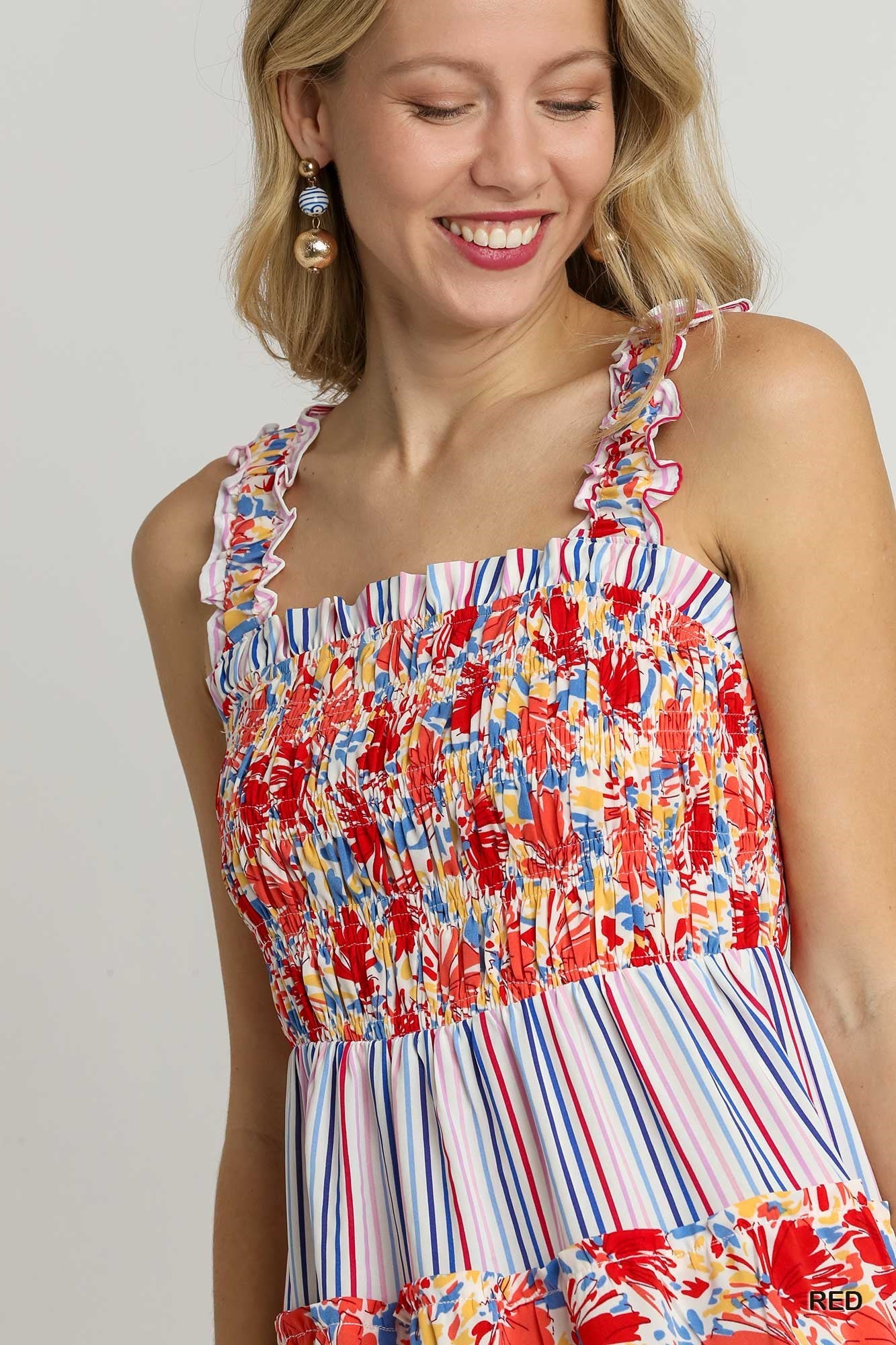 Multi Stripe Mixed Print Dress