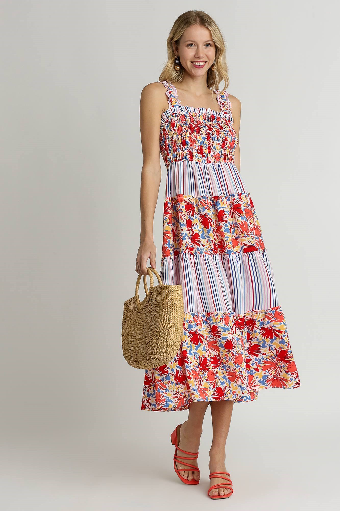 Multi Stripe Mixed Print Dress