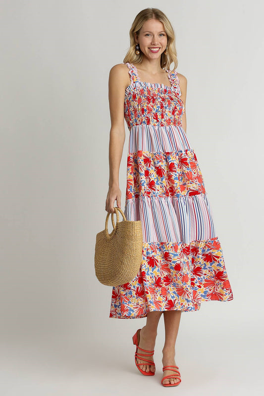 Multi Stripe Mixed Print Dress