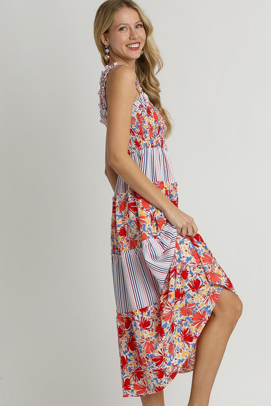 Multi Stripe Mixed Print Dress