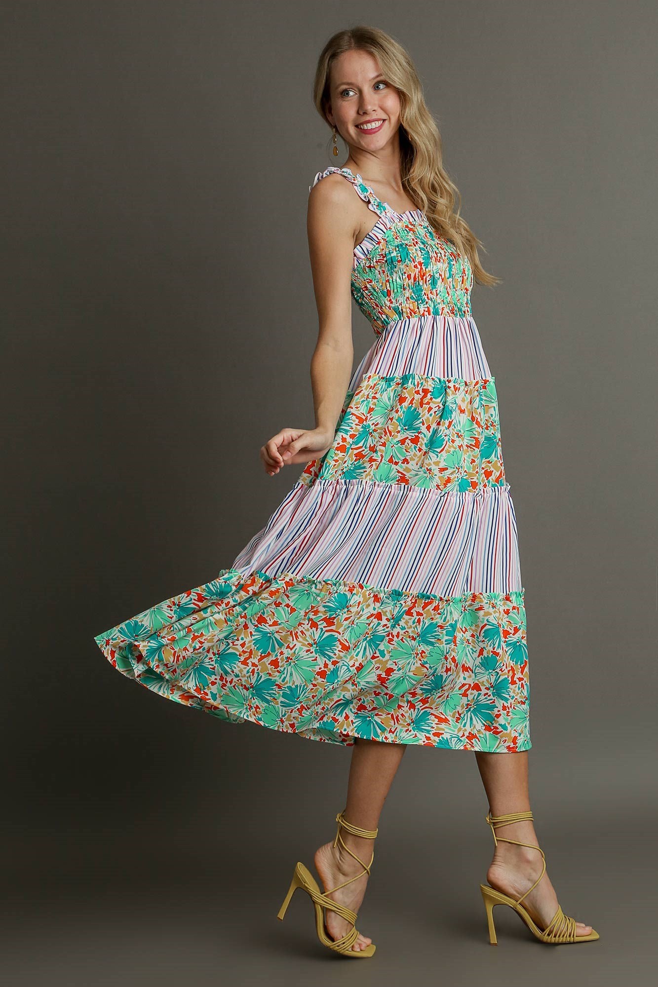 Tiered Striped and Floral Dress