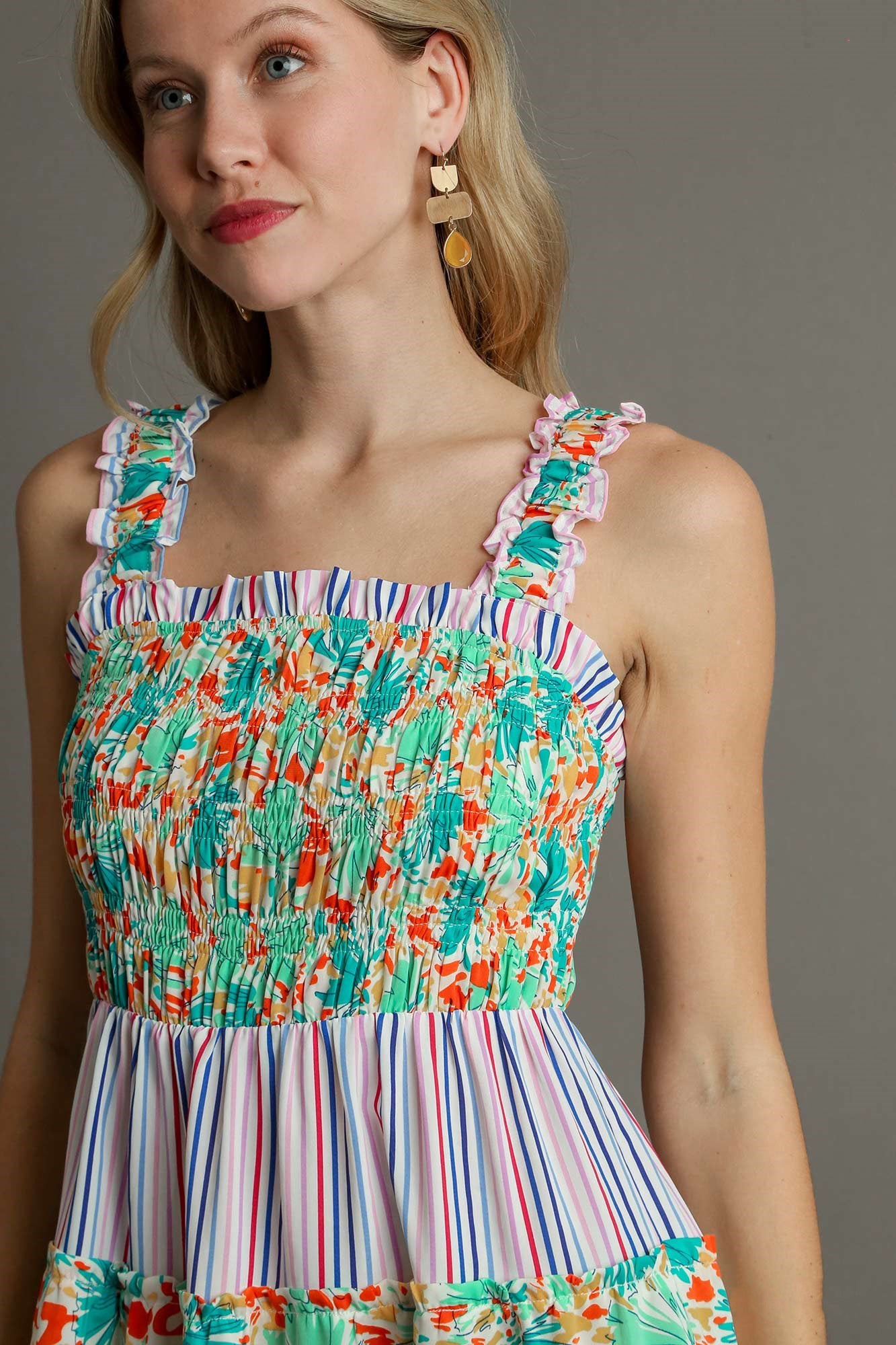 Tiered Striped and Floral Dress